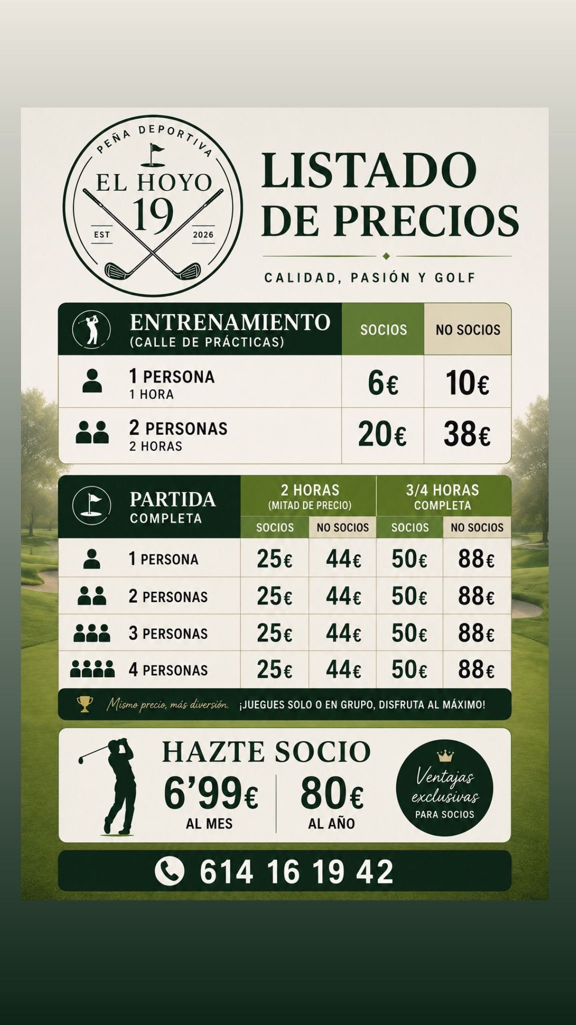 Listado de precios Hoyo 19